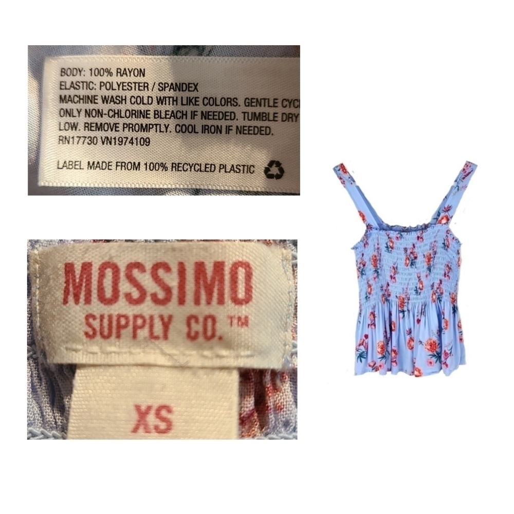 Mossimo Light Blue Floral Peplum Tank Top Ruched Bust Y2K Cottagecore Boho, XS - Picture 3 of 4